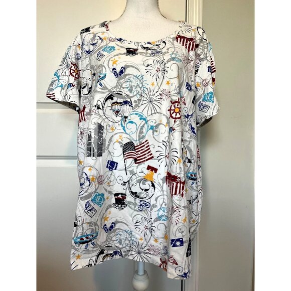 Liz & Me T-Shirt With Patriotic Print Women's Size 2X (22/24) America USA RW&B - Picture 1 of 6